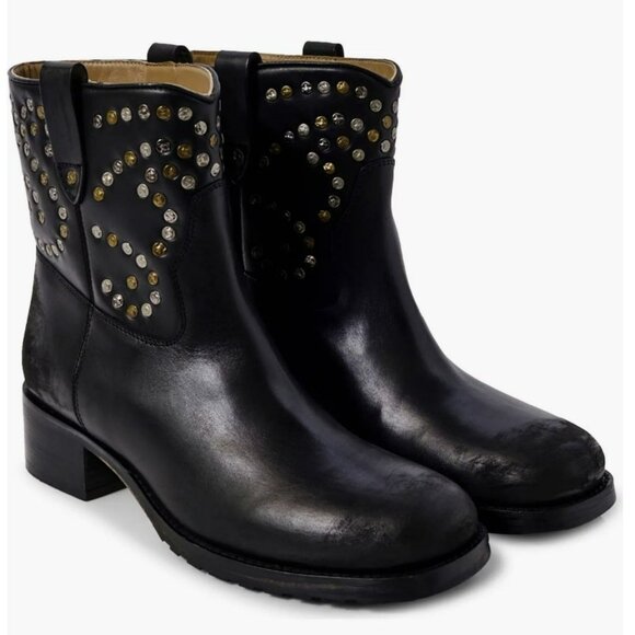 Free People Harmony Studded Black Leather Ankle Boot Size 8 - Picture 1 of 12